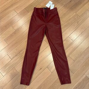 Zara Faux Leather Red Burgundy Zip Bottom Leggings NWT Size Medium
